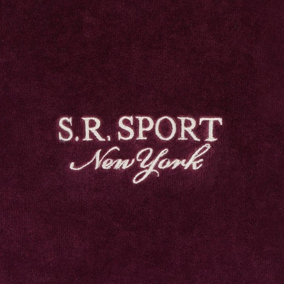 SPORTY & RICH - Velour 2 Pc Tracksuit in Burgundy/White Contrast MSRP $435 BNWT - Picture 4 of 11